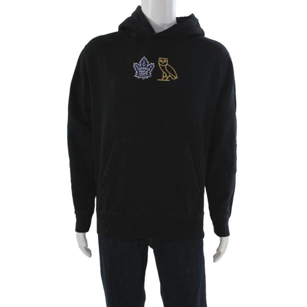 OVO X Toronto Maple Leafs Mens Pullover Hoodie Black Cotton Size M